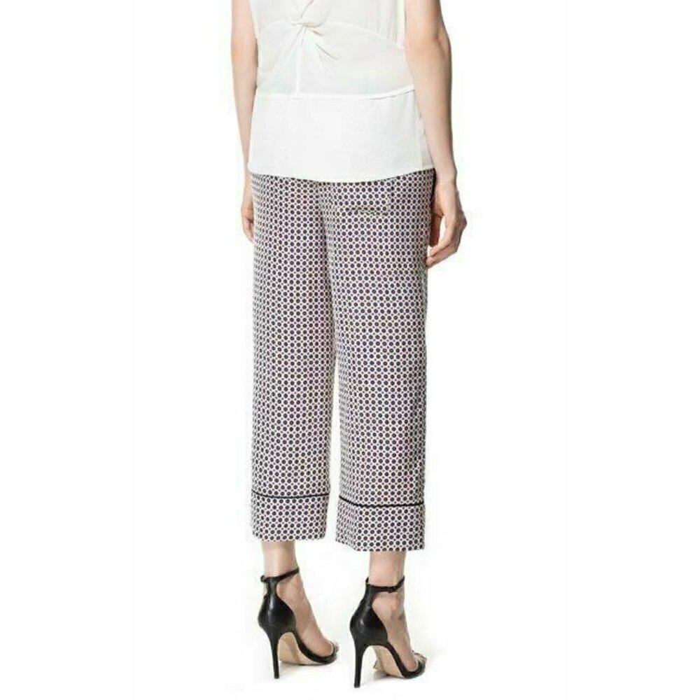 Zara Woman Printed Trousers Elastic Waist Pants XS - Picture 4 of 10